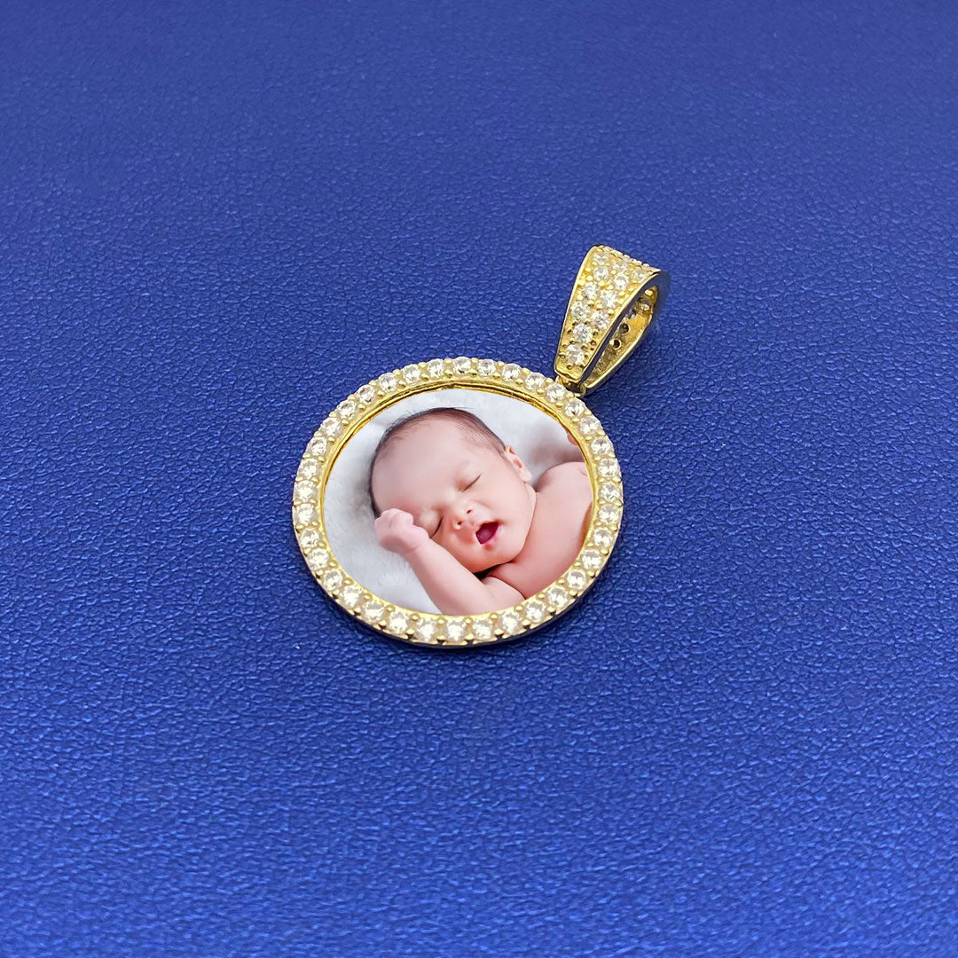 10k CZ Custom Round Picture Pendant S